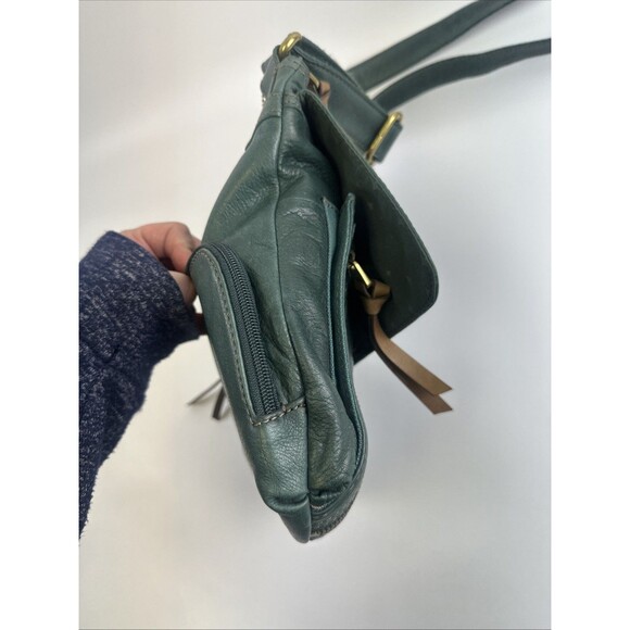 Fossil Morgan Traveler Soft Leather Crossbody Green Key Charm Zip Flap Pocket - Picture 12 of 15
